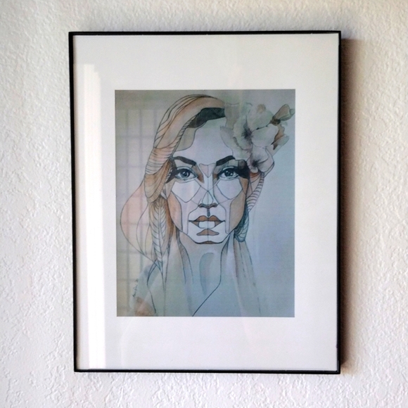 Art Watercolor by Polish Artist woman portrait (print) in frame - Picture 3 of 4